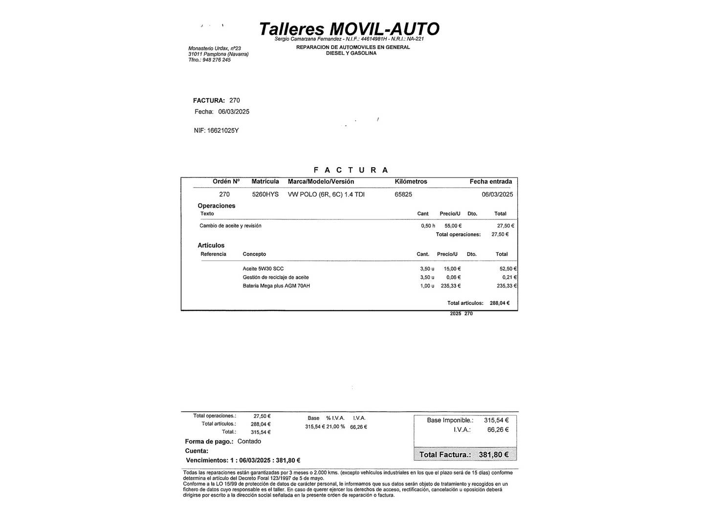 Foto del mantenimiento del Volkswagen Polo Volkswagen Polo Advance 1.4 TDI BMT (90 CV)