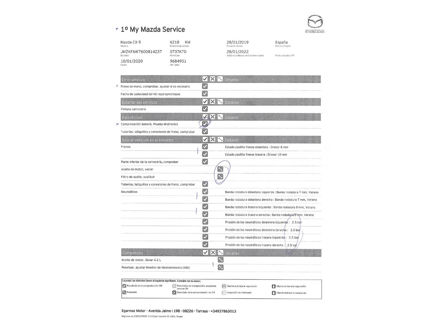 Foto del mantenimiento del Mazda CX-5 Mazda CX-5 2.0 G Evolution Navi 2WD (165 CV)