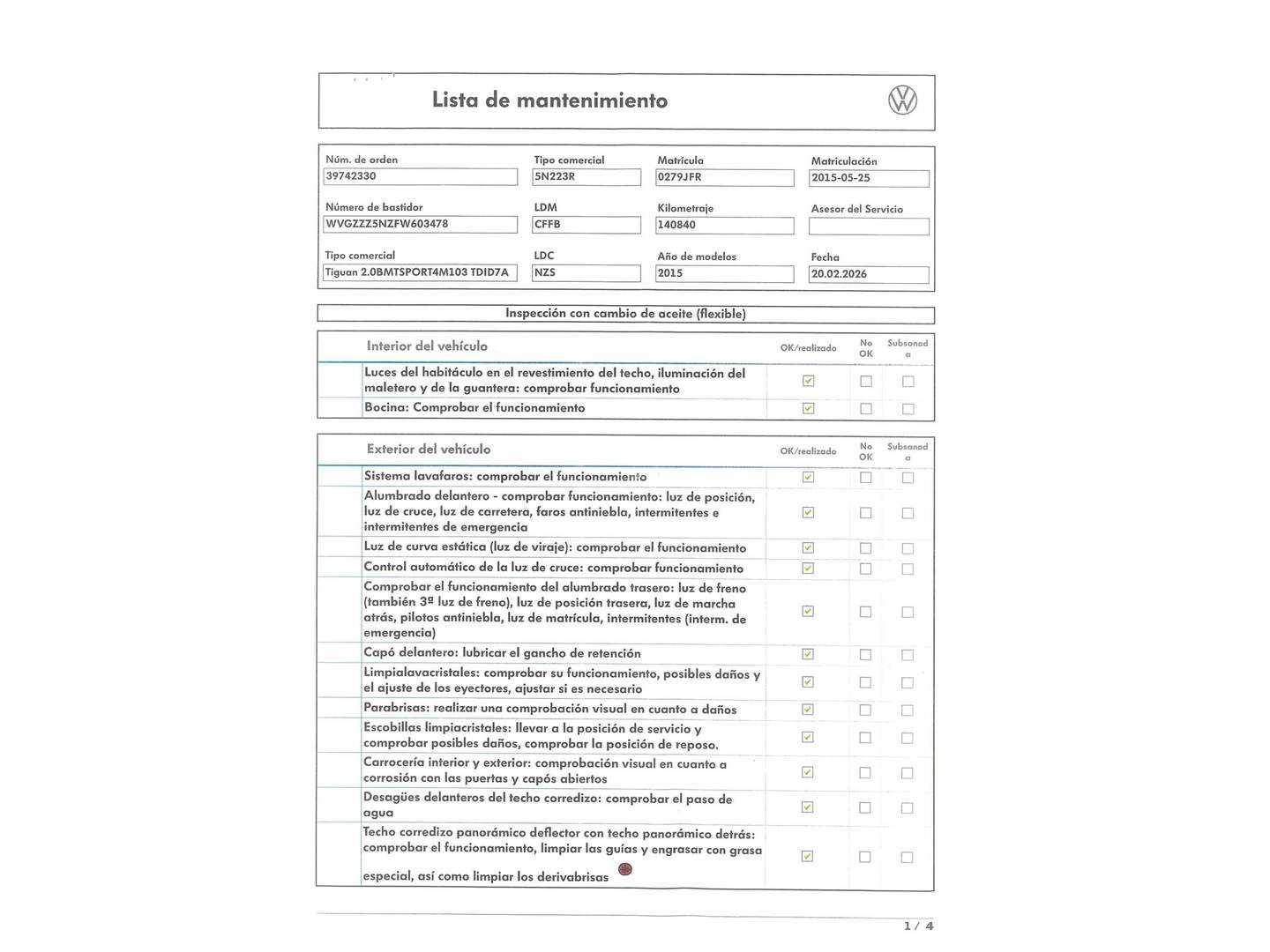 Foto del mantenimiento del Volkswagen Tiguan Volkswagen Tiguan Sport 2.0 TDI BMT 4Motion 103 kW (140 CV) DSG