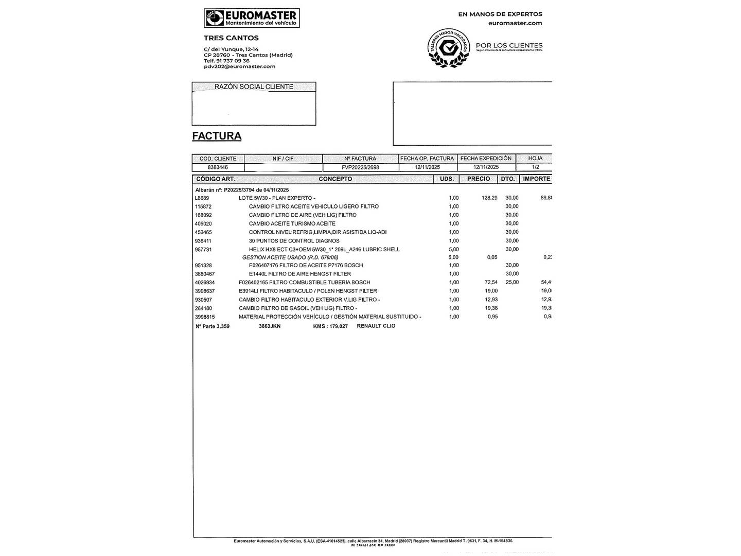 Foto del mantenimiento del Renault Clio Renault Clio dCi 90 Dynamique Energy S&S eco2 (90 CV)