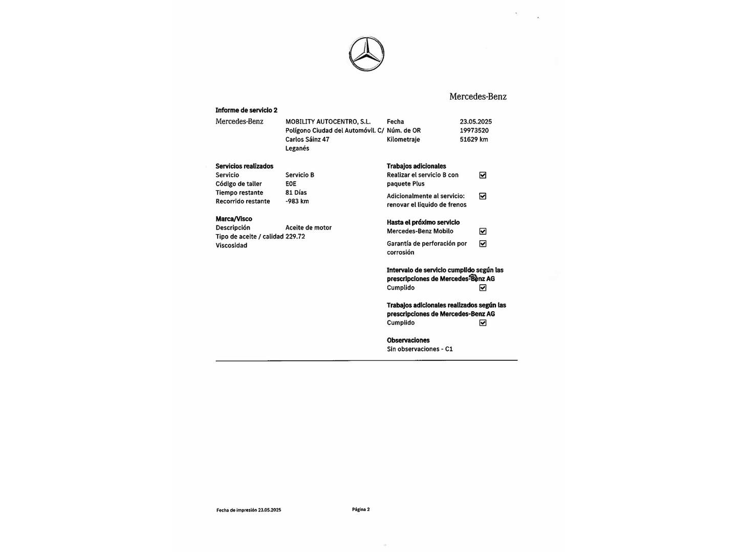 Foto del mantenimiento del Mercedes Clase C Mercedes Clase C 200 d (163 CV) Pack AMG