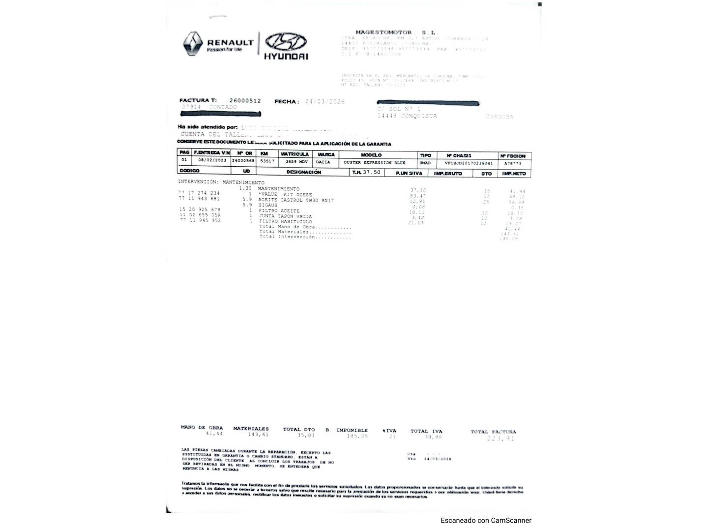 Foto del mantenimiento del Dacia Duster Dacia Duster Expression dCi (115 CV)