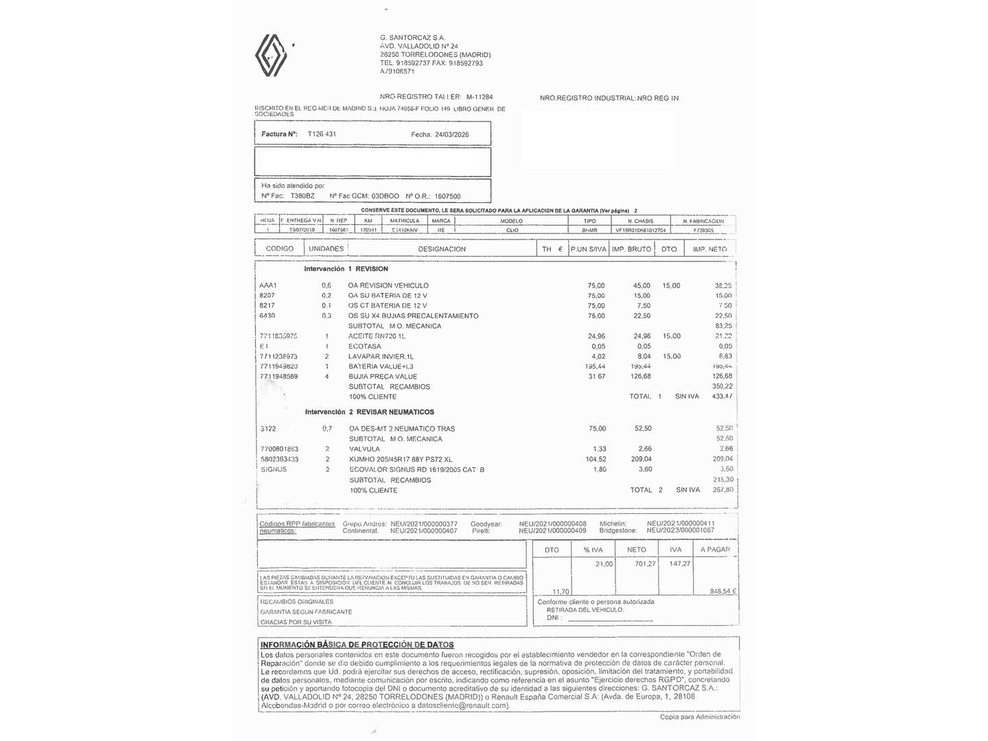 Foto del mantenimiento del Renault Clio Renault Clio Zen Energy dCi (110 CV)