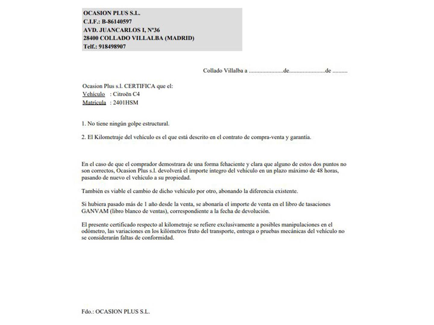 Foto del certificado del Citroën C4 Citroën C4 1.6 e-HDI Collection (114 CV)