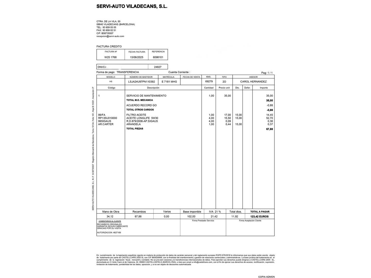 Foto del mantenimiento del MG HS MG HS 1.5 Turbo GDI Comfort DCT (162 CV)