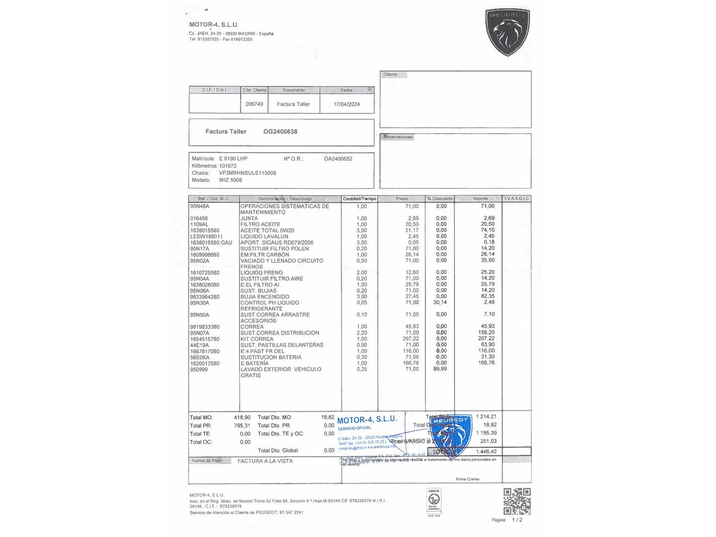 Foto del mantenimiento del Peugeot 5008 Peugeot 5008 PureTech 130 S&S Allure EAT8 (130 CV)