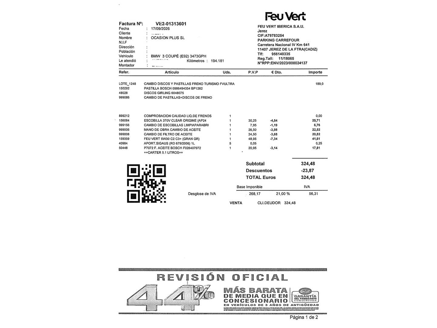 Foto del mantenimiento del BMW Serie 3 BMW Serie 3 320d (177 CV)