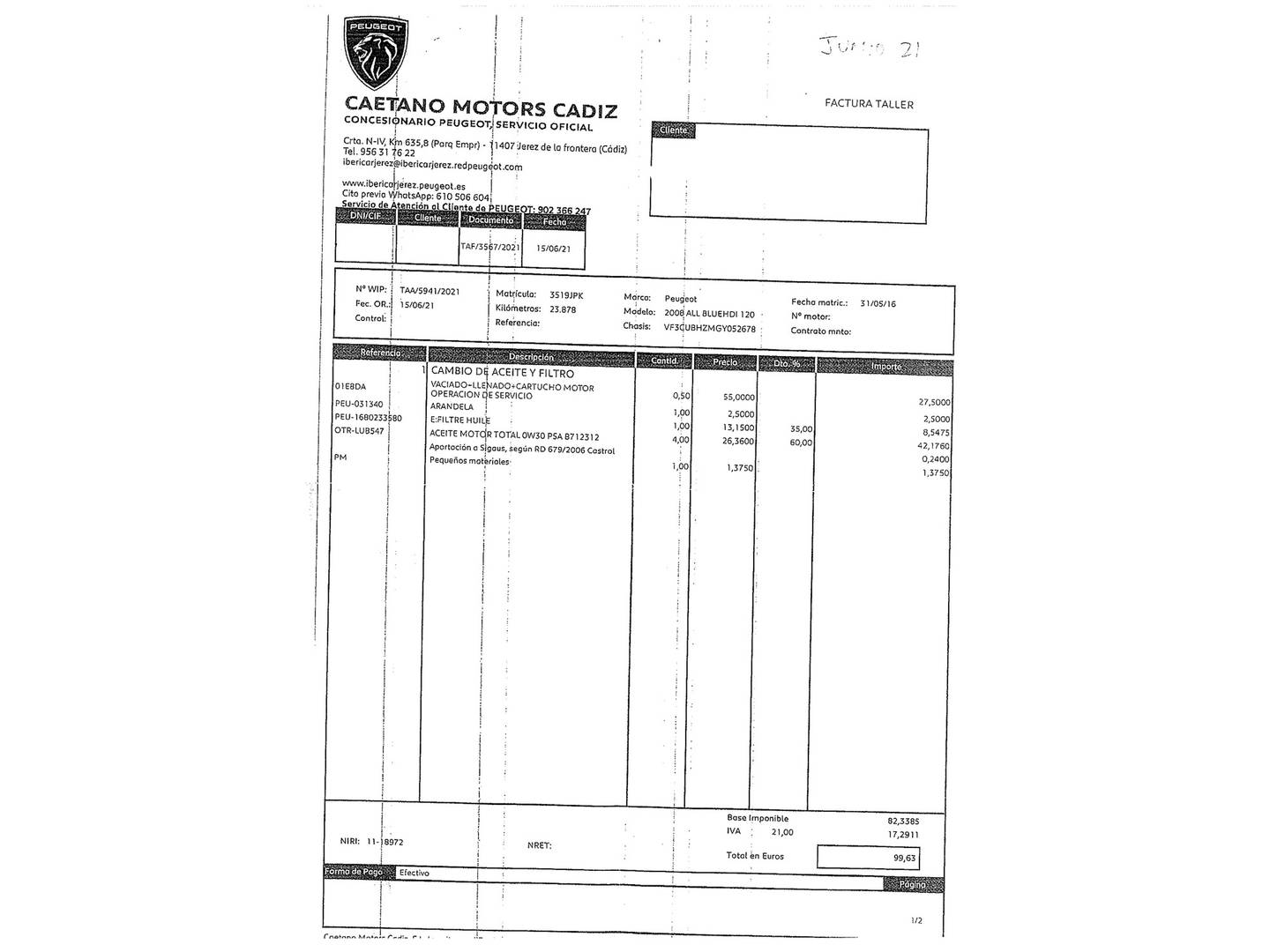 Foto del mantenimiento del Peugeot 2008 Peugeot 2008 BlueHDI 120 Allure  (120 CV)
