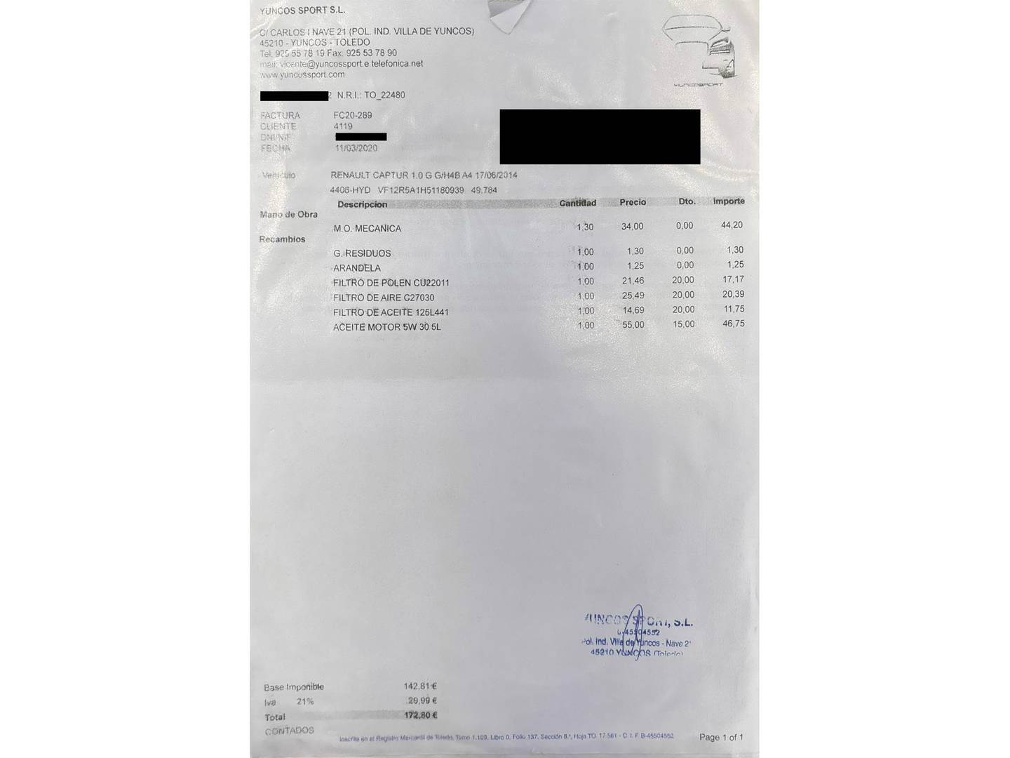 Foto del mantenimiento del Renault Captur Renault Captur Zen Energy TCe (90 CV)