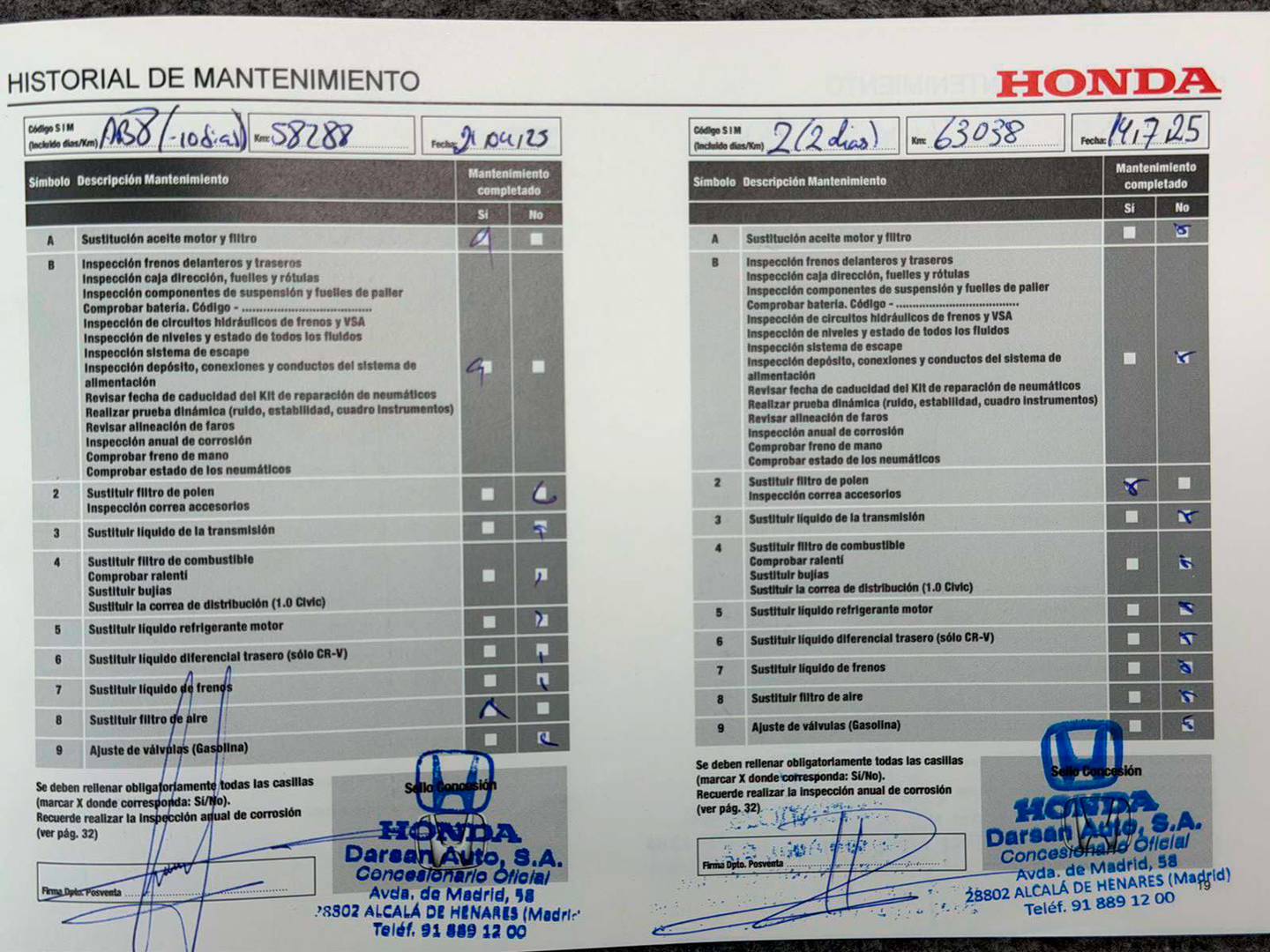 Foto del mantenimiento del Honda Civic Honda Civic 1.0 I-VTEC TURBO Elegance Navi (126 CV)
