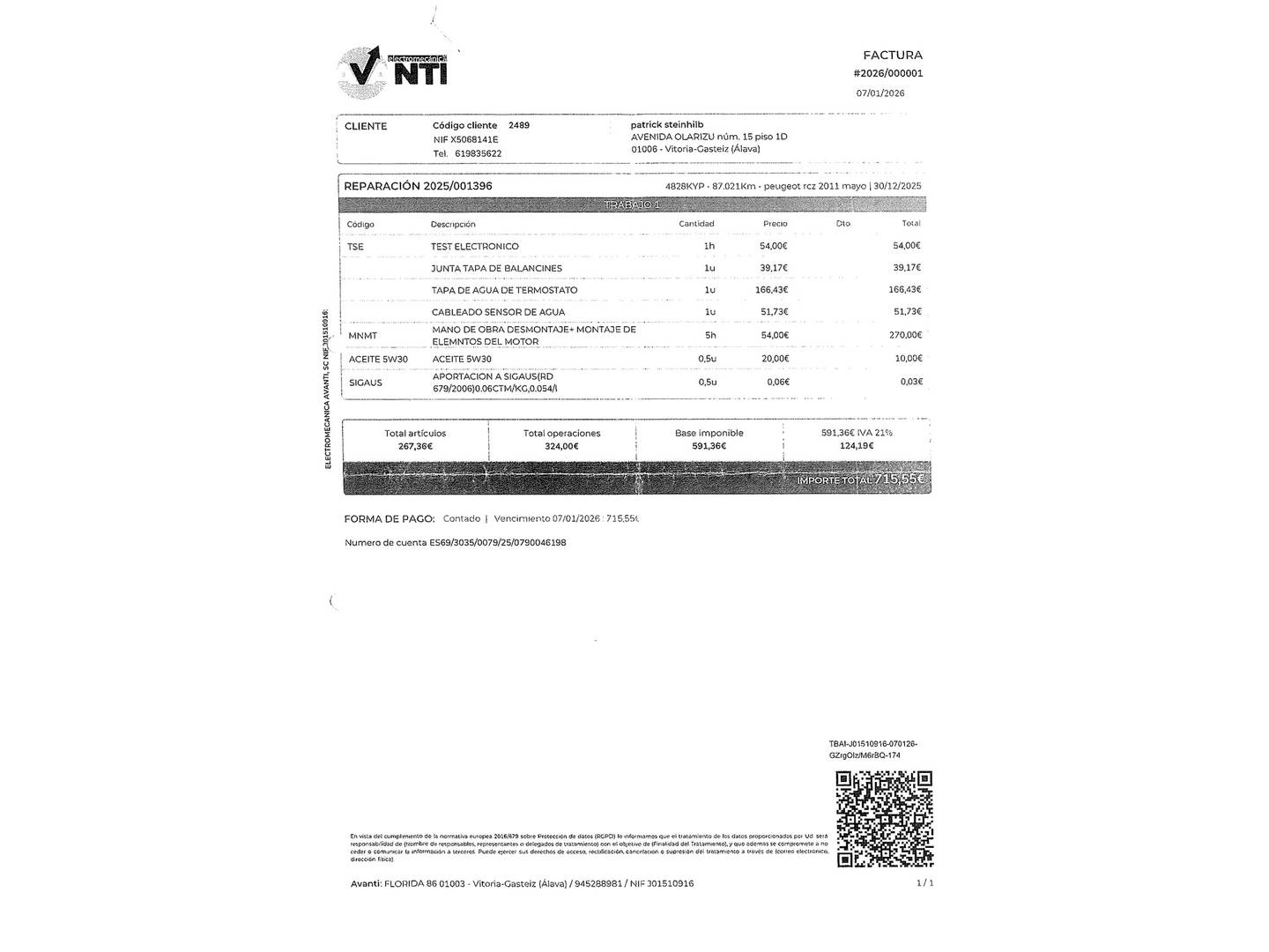 Foto del mantenimiento del Peugeot RCZ Peugeot RCZ 1.6 THP Black Yearling (156CV)