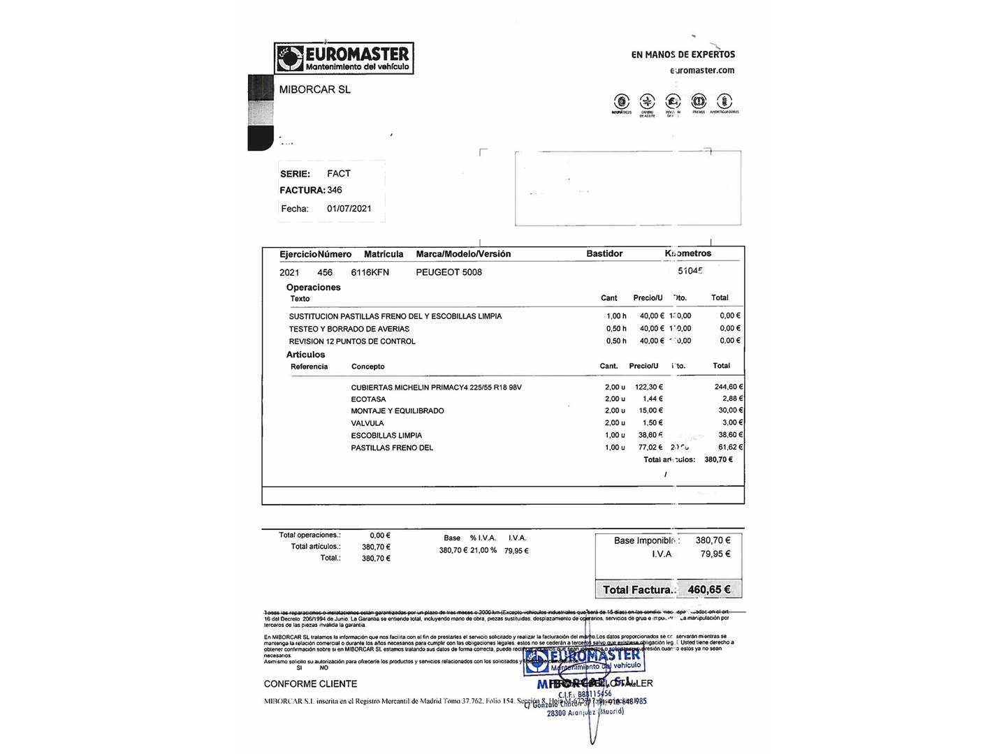 Foto del mantenimiento del Peugeot 5008 Peugeot 5008 1.6 THP GT-Line EAT6 (165 CV) 7 Plazas