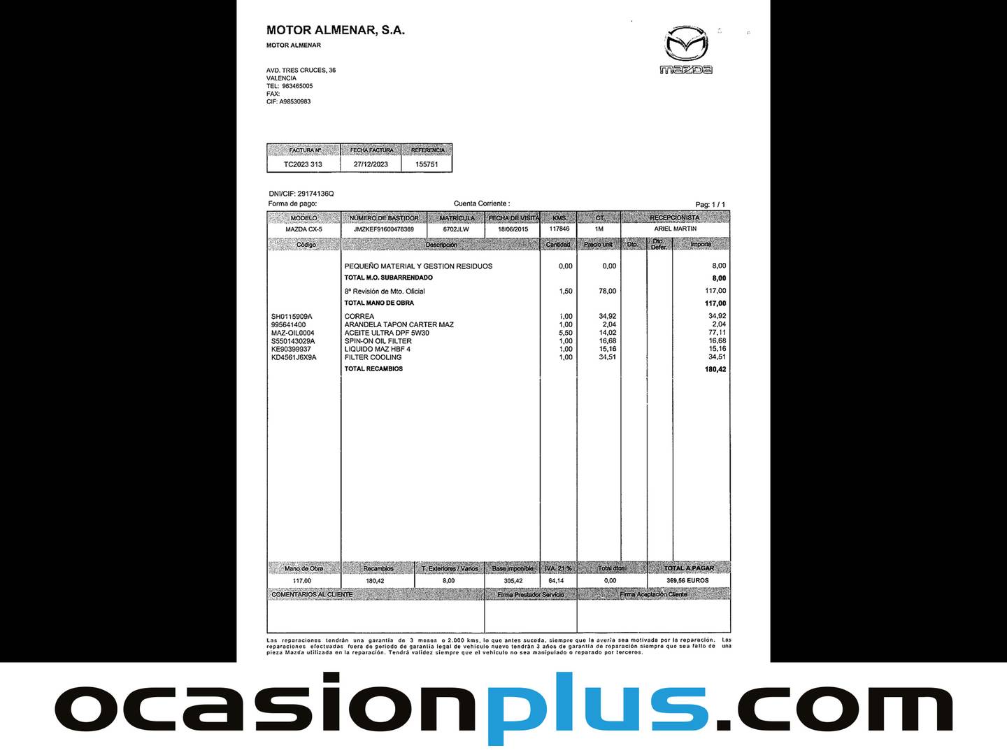 Foto del mantenimiento del Mazda CX-5 Mazda CX-5 2.2 DE Luxury 2WD (150 CV)