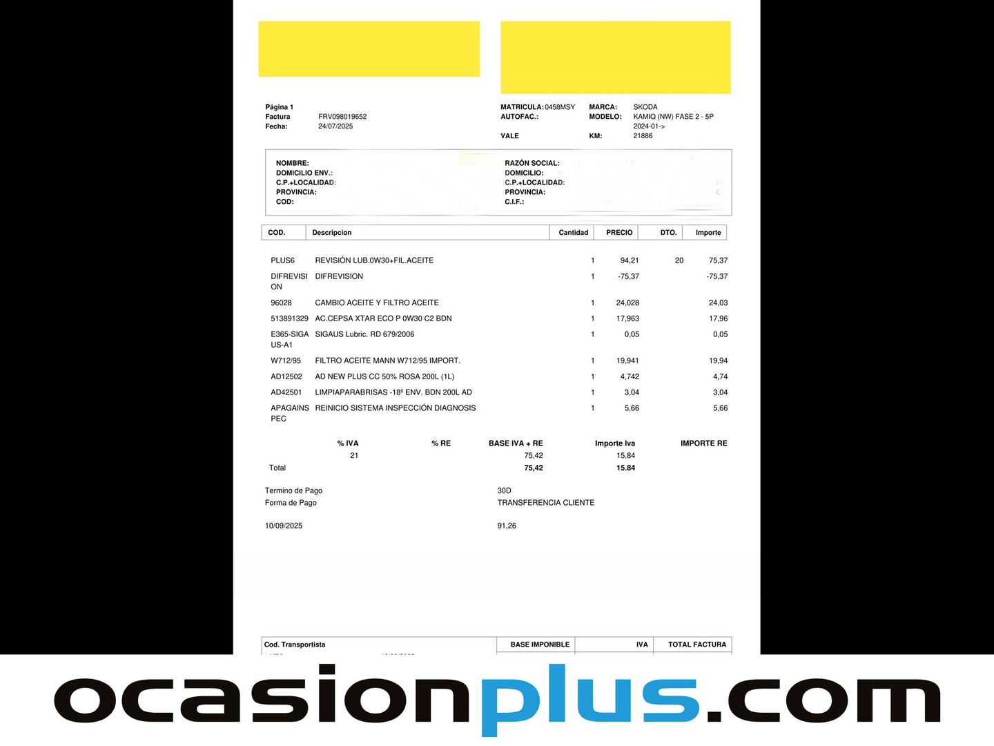 Foto del mantenimiento del Skoda Kamiq Skoda Kamiq 1.0 TSI Selection DSG (115 CV)