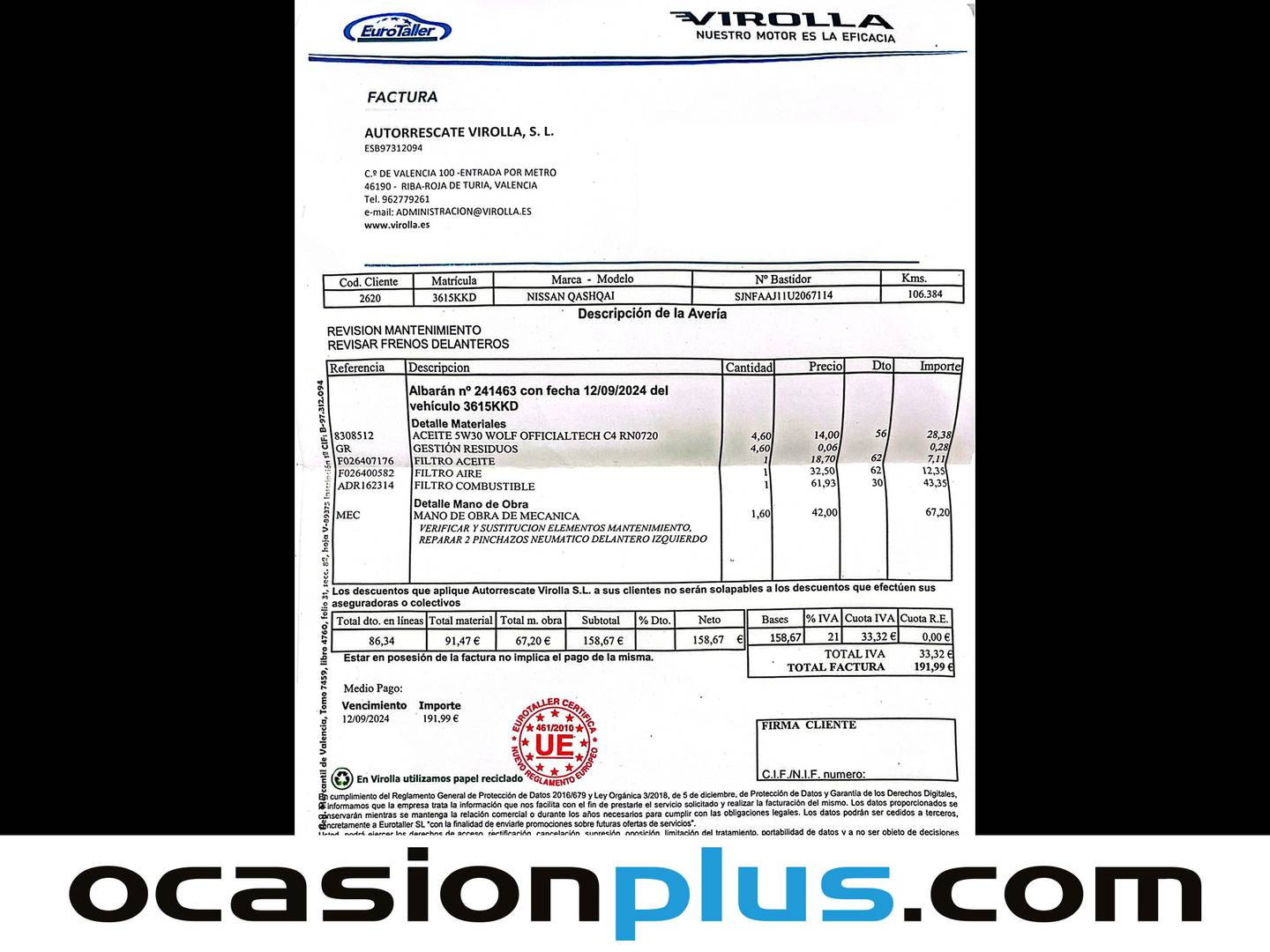 Foto del mantenimiento del Nissan QASHQAI Nissan Qashqai dCi 110 S&S Acenta 4x2 (110 CV)