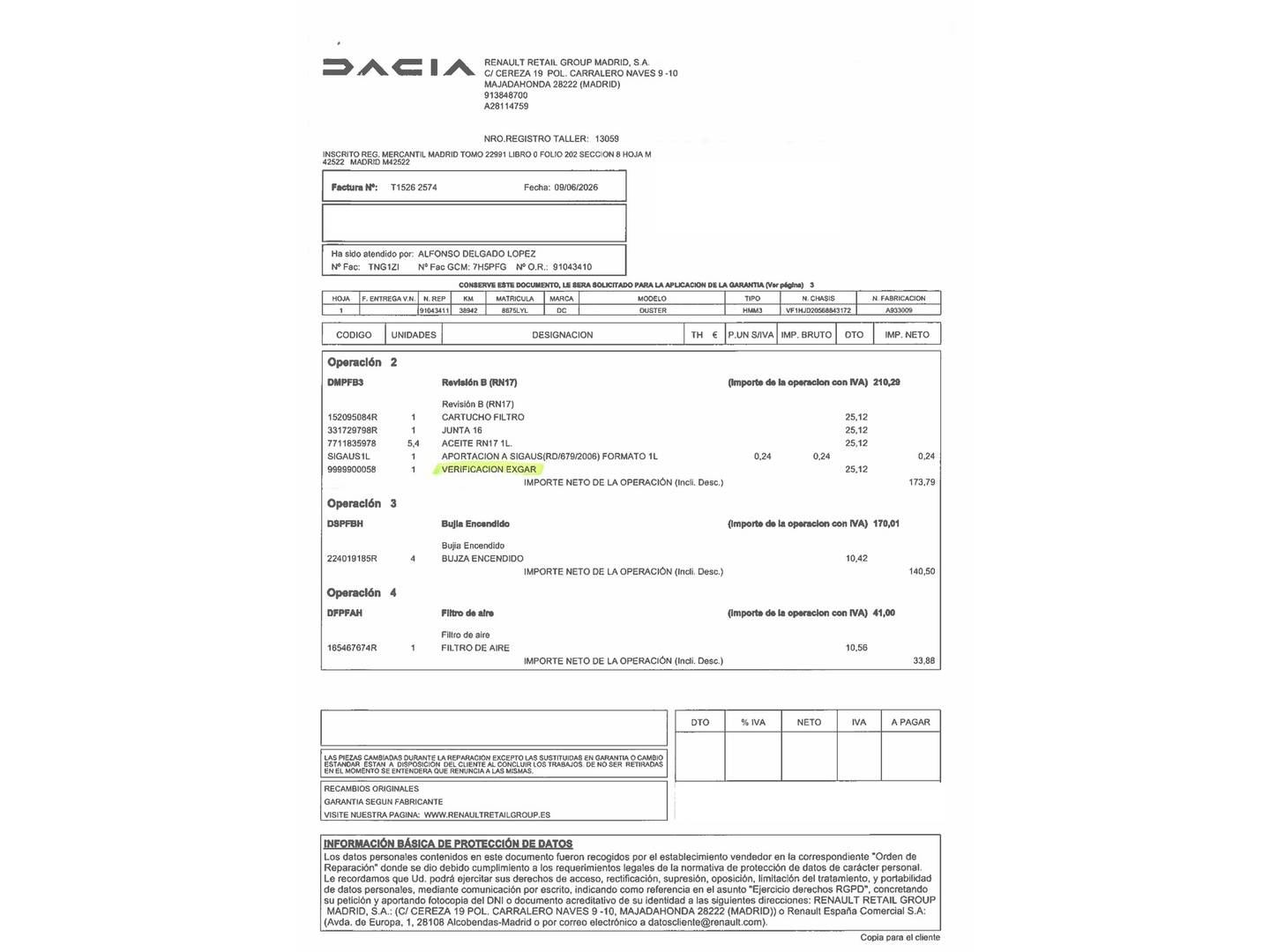 Foto del certificado del Dacia Duster Dacia Duster Prestige TCE (150 CV) EDC