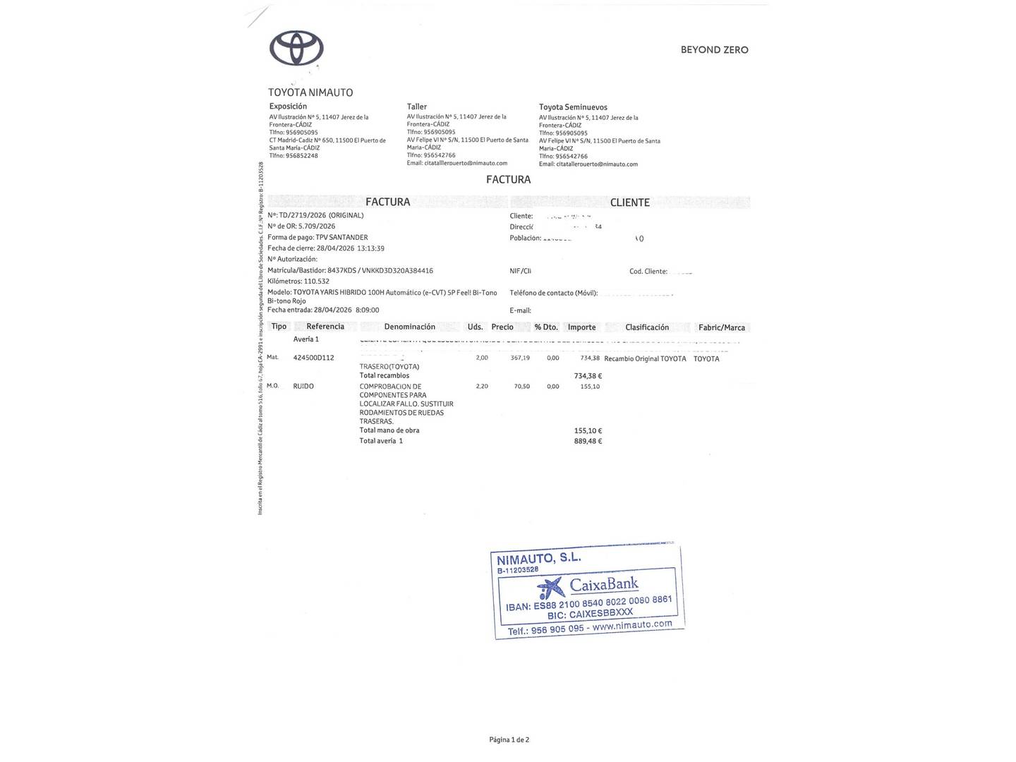 Foto del mantenimiento del Toyota Yaris Toyota Yaris 1.5 Hybrid Feel (100 CV)