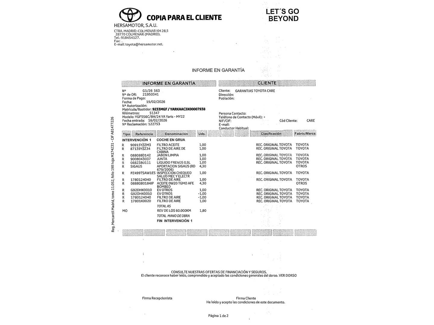 Foto del mantenimiento del Toyota Yaris Toyota Yaris 1.5 S-Edition (125 CV)