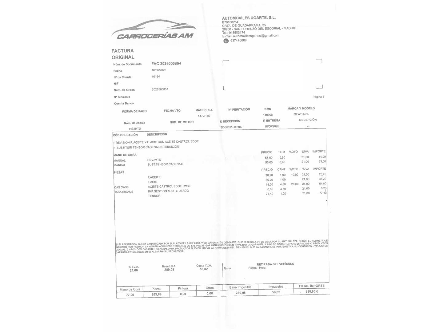 Foto del mantenimiento del Seat Ibiza Seat Ibiza SC 1.2 Tsi FR (105 CV)