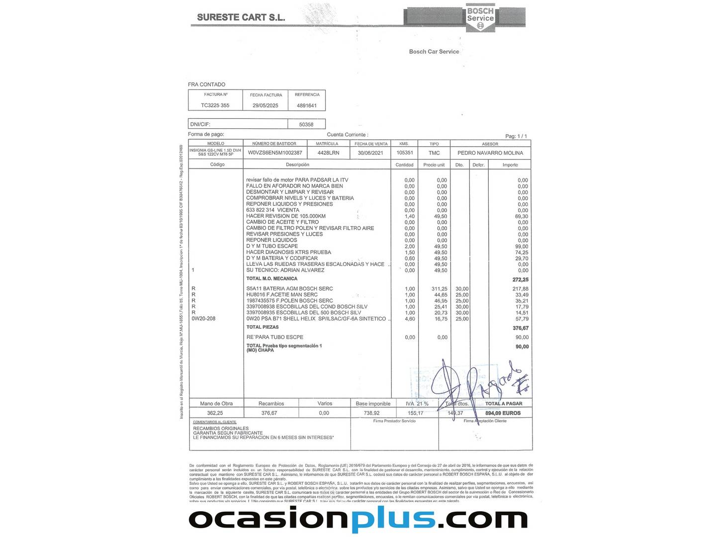 Foto del mantenimiento del Opel Insignia Opel Insignia 1.5 D DVH GS Line (122 CV)