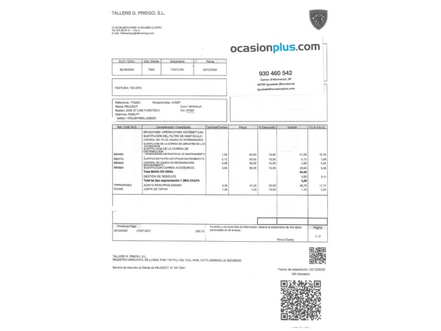 Foto del mantenimiento del Peugeot 2008 Peugeot 2008 PureTech 130 S&S GT Line EAT8 (130 CV)