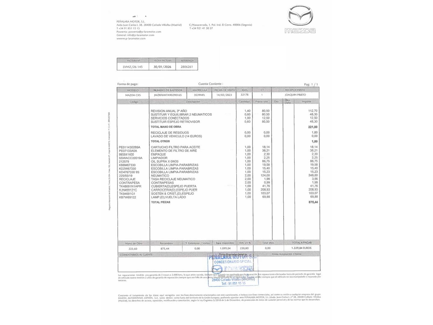 Foto del mantenimiento del Mazda CX-5 Mazda CX-5 2.0 GE Zenith 2WD AT (165 CV)