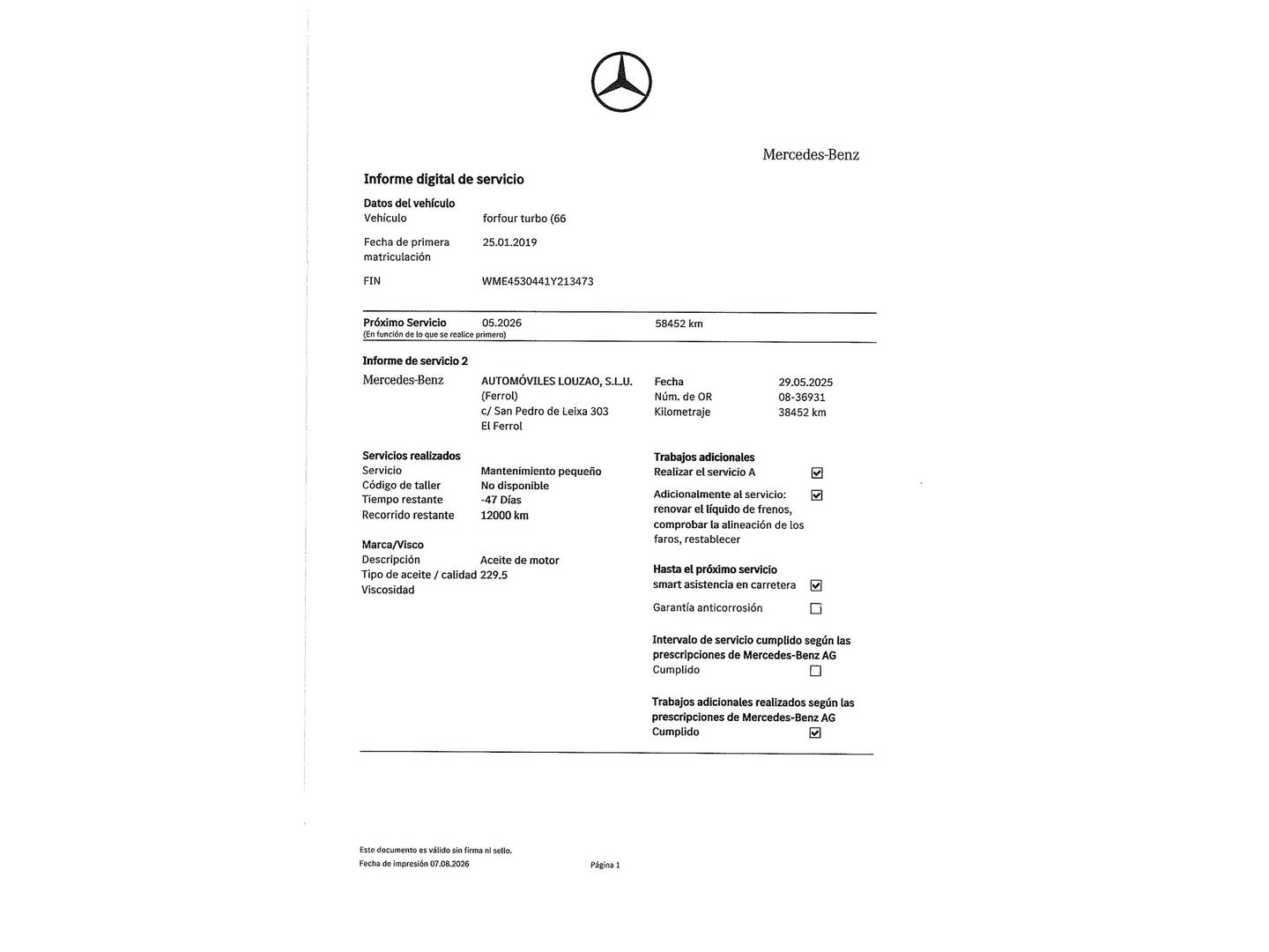 Foto del mantenimiento del Smart forfour Smart ForFour S/S (90 CV)