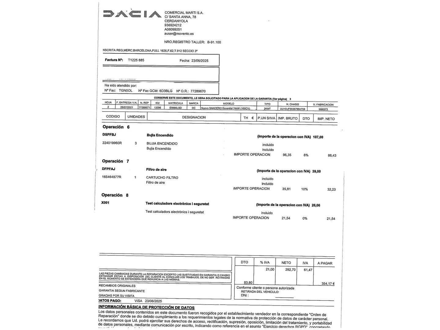 Foto del mantenimiento del Dacia Sandero Dacia Sandero Essential (100CV) ECO-G  ( GLP )