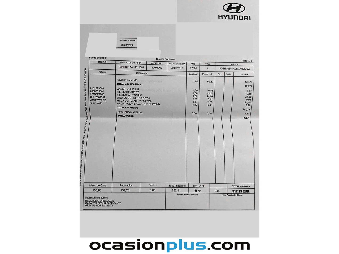 Foto del mantenimiento del Hyundai i30 Hyundai i30 2.0 TGDI N Performance (275 CV)