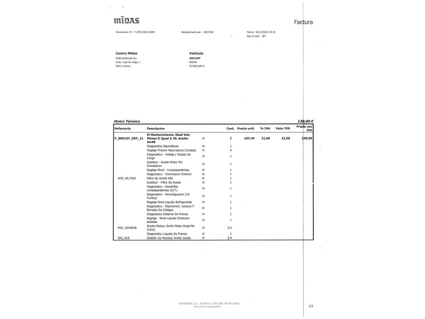 Foto del mantenimiento del Skoda Citigo Skoda Citigo 1.0 MPI Ambition (60 CV)