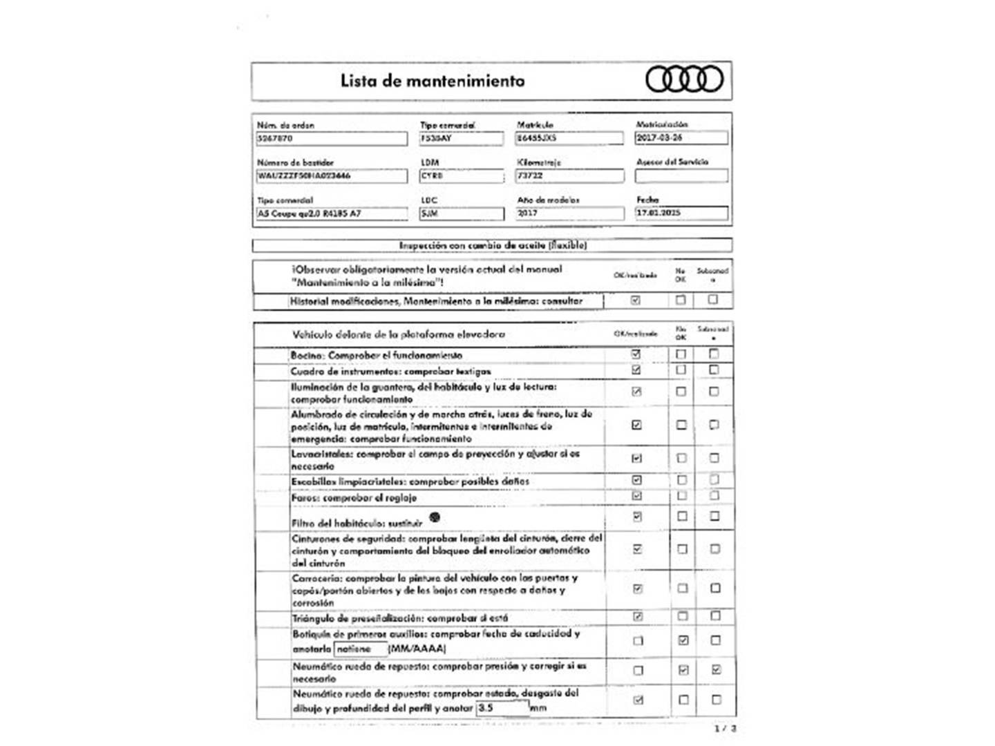 Foto del mantenimiento del Audi A5 Audi A5 Coupe Coupe S line 2.0 TFSI quattro (252 CV) S tronic