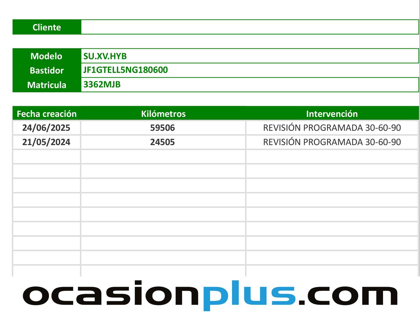 Foto del mantenimiento del Subaru XV Subaru XV 2.0i Hybrid Executive Plus CVT (150 CV)