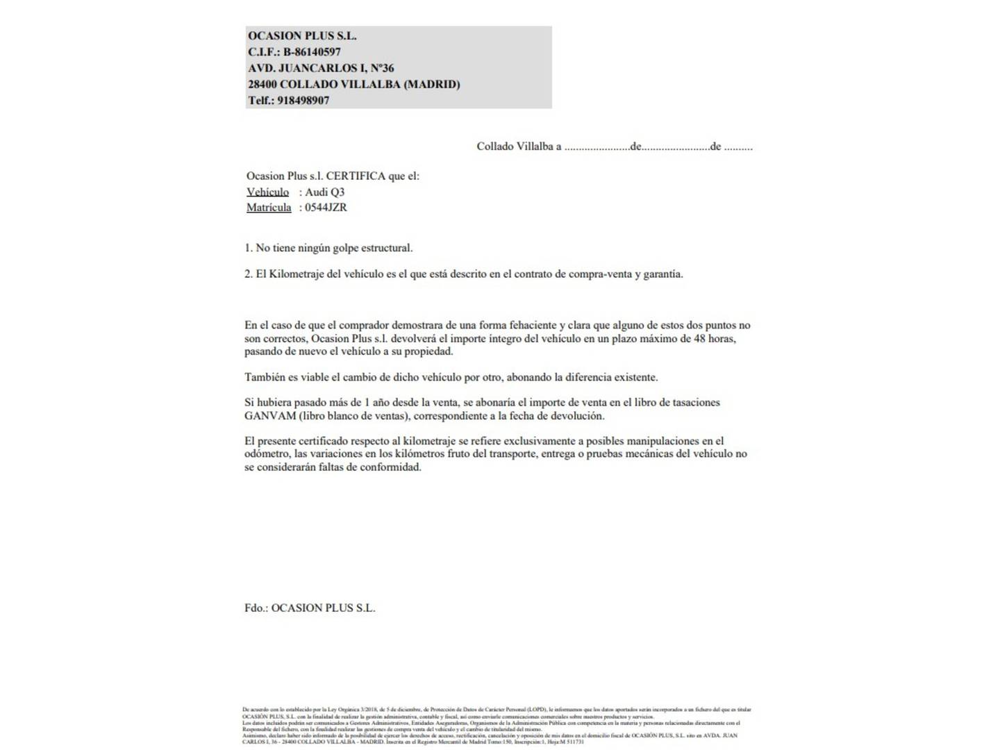 Foto del certificado del Audi Q3 Audi Q3 design edition 2.0 TDI (150 CV) S tronic