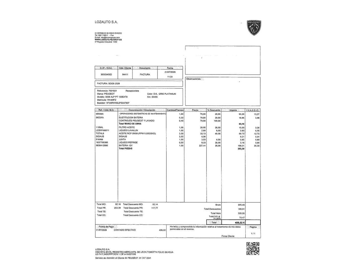 Foto del mantenimiento del Peugeot 5008 Peugeot 5008 PureTech 130 S&S Allure Pack EAT8 (130 CV) 7 PLAZAS