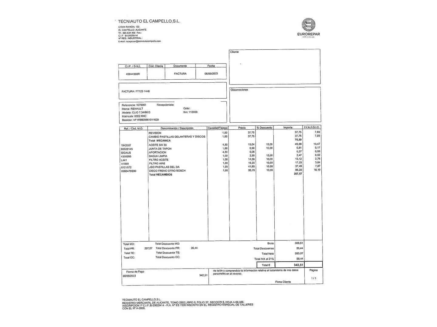 Foto del mantenimiento del Renault Clio Renault Clio Limited Energy TCe (90 CV)