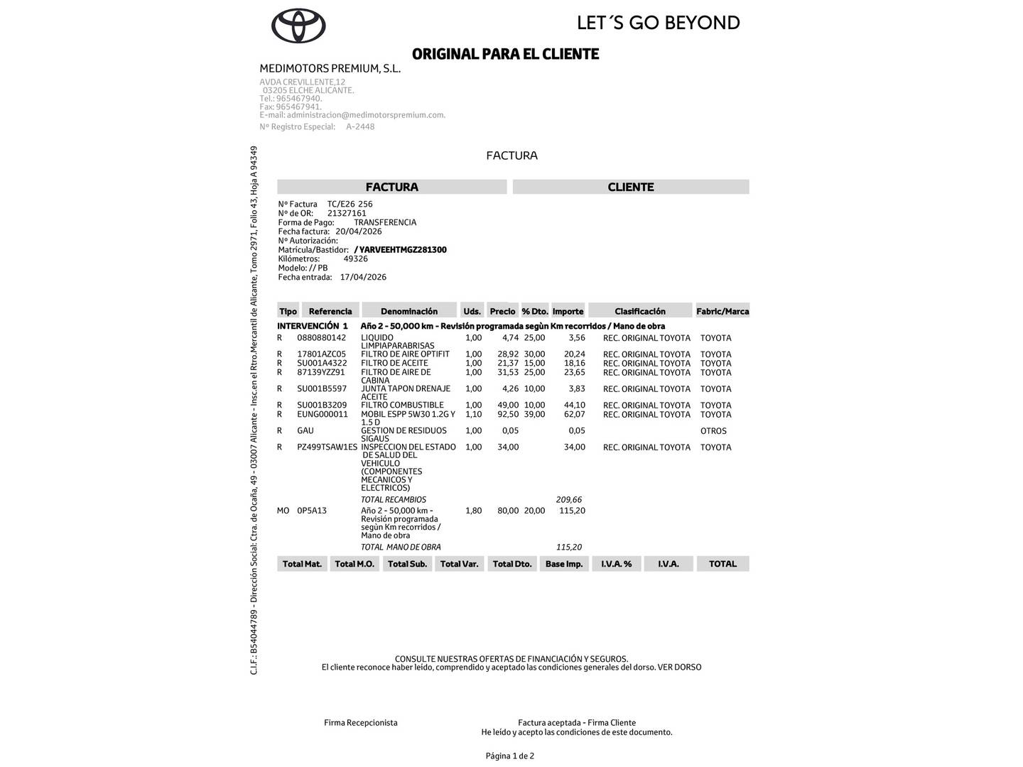 Foto del mantenimiento del Toyota Proace Verso Toyota Proace Verso 2.0D VX Plus Shuttle L1 (145 CV)
