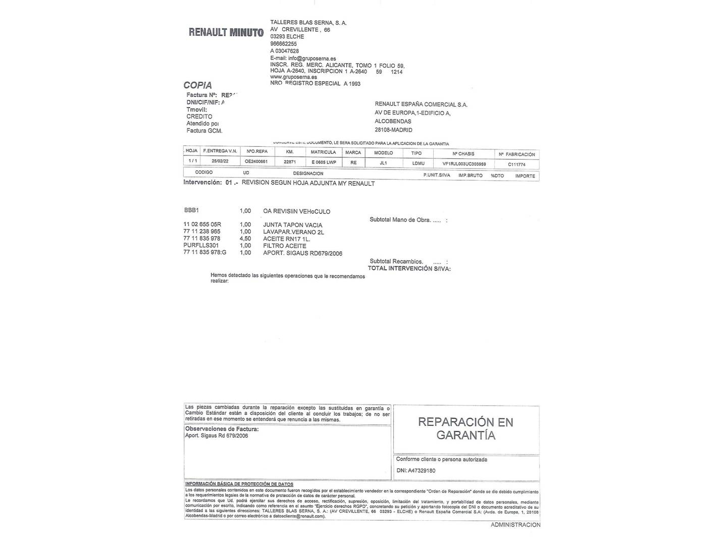 Foto del mantenimiento del Renault Arkana Renault Arkana Zen TCe  (140 CV) EDC Microhíbrido