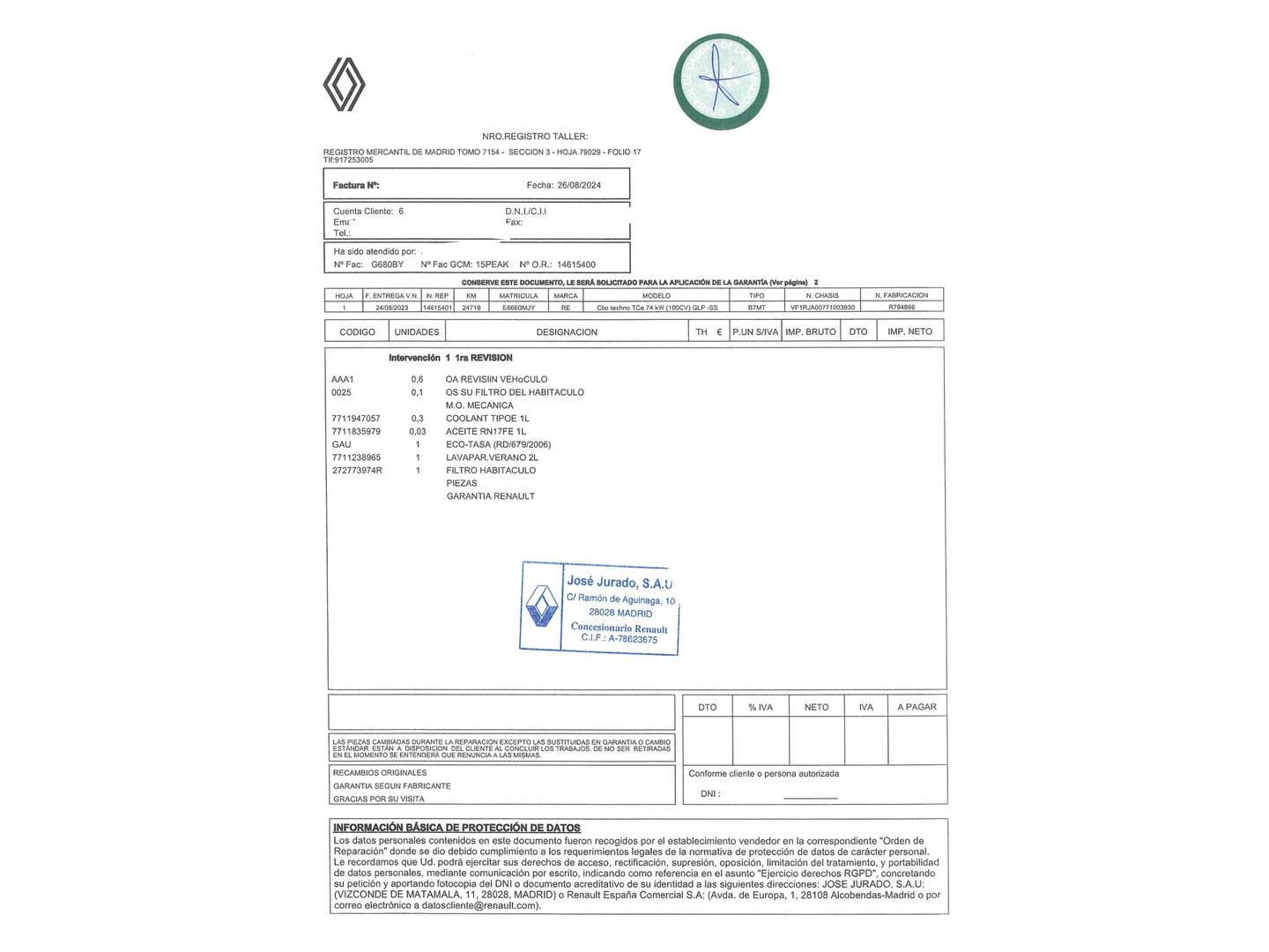 Foto del mantenimiento del Renault Clio Renault Clio Techno TCe (100 CV) GLP
