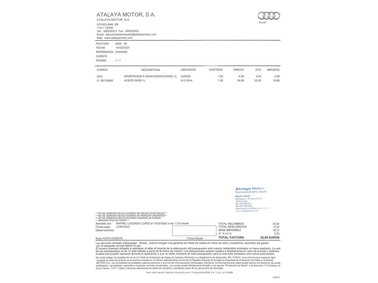 Foto del mantenimiento del Audi Q2 Audi Q2 sport edition 1.4 TFSI CoD (150 CV) S tronic