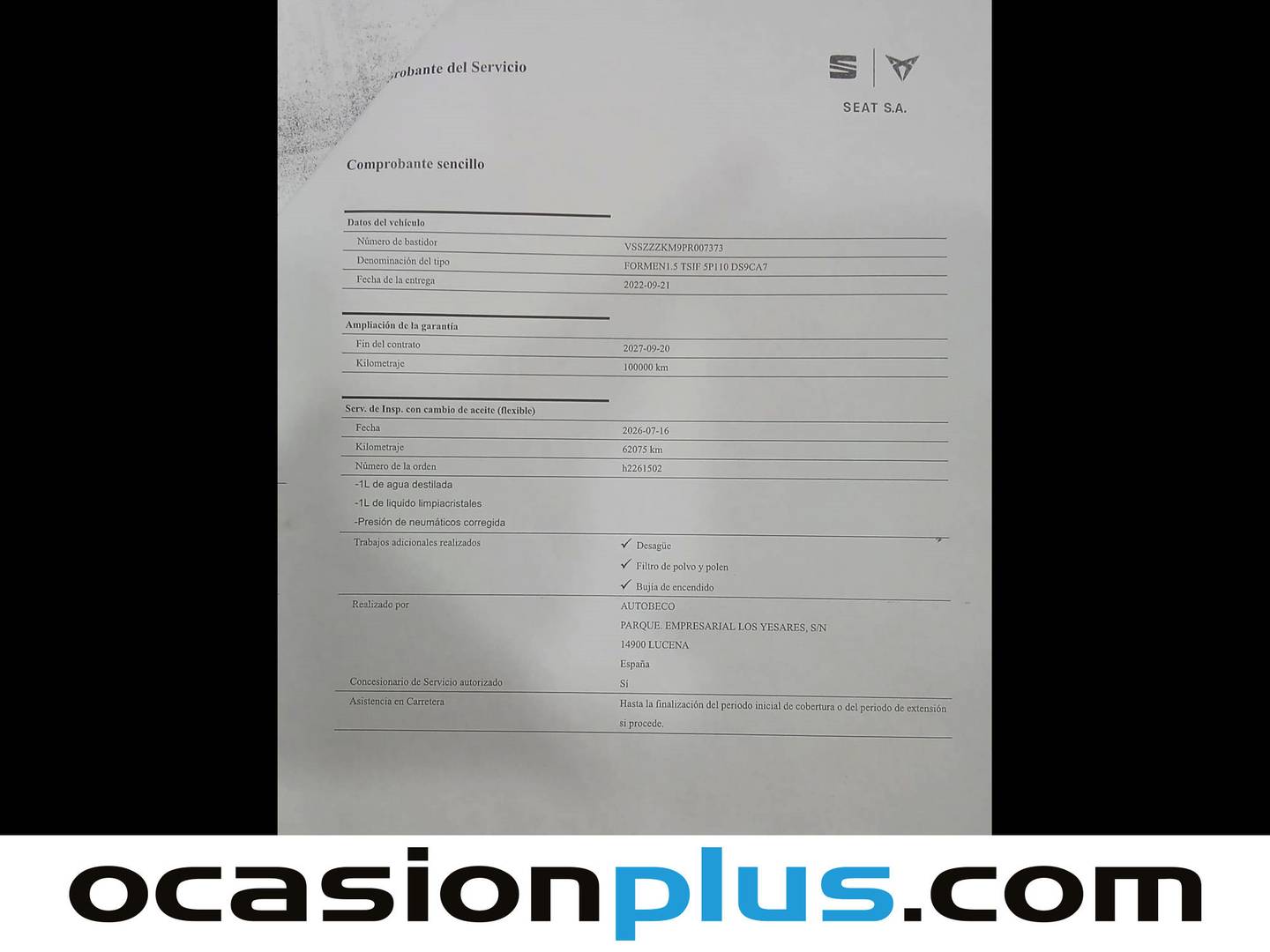 Foto del mantenimiento del Cupra Formentor Cupra Formentor 1.5 TSI DSG (150 CV)