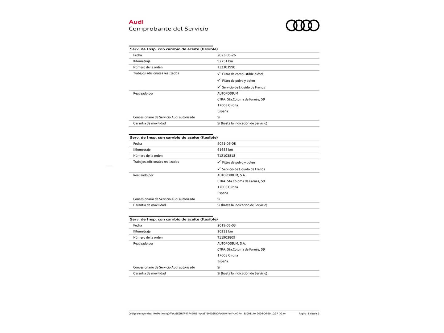 Foto del mantenimiento del Audi A3 Audi A3 Sportback S line edition 2.0 TDI (150 CV) S tronic