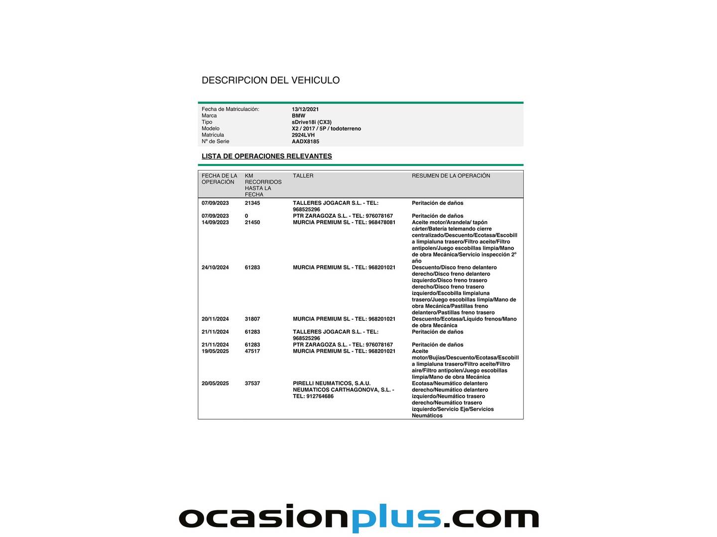 Foto del mantenimiento del BMW X2 BMW X2 sDrive18i (136 CV)