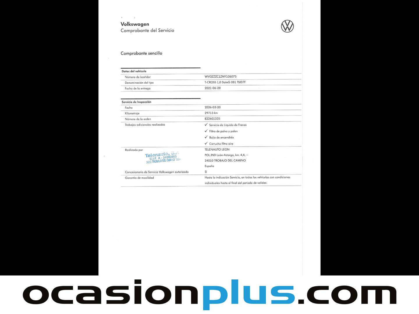 Foto del mantenimiento del Volkswagen T-Cross Volkswagen T-Cross Sport 1.0 TSI (110 CV) DSG