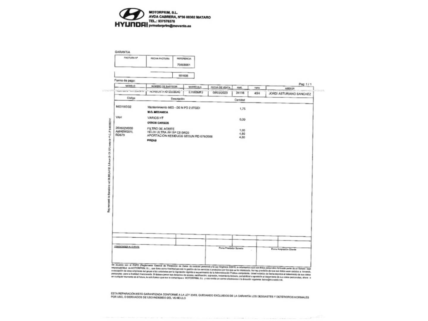 Foto del mantenimiento del Hyundai i20 Hyundai i20 1.6T N (204 CV)