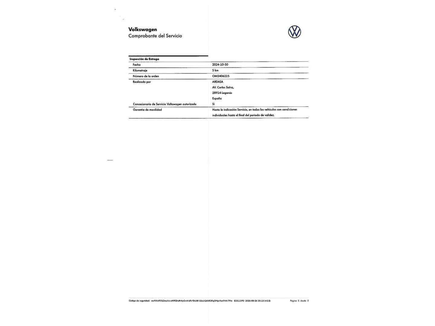 Foto del mantenimiento del Volkswagen Polo Volkswagen Polo Volkswagen Polo ``Más`` 1.0 TSI  (95 CV)