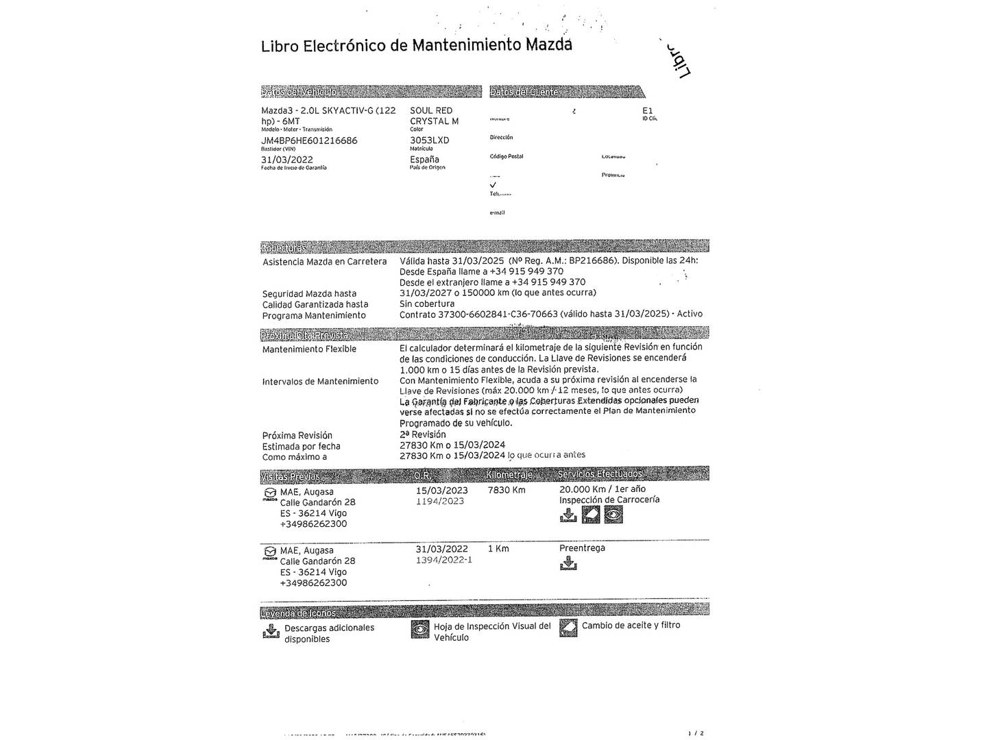 Foto del mantenimiento del Mazda Mazda3 Mazda Mazda 3 2.0 Skyactiv-G Evolution (122 CV)