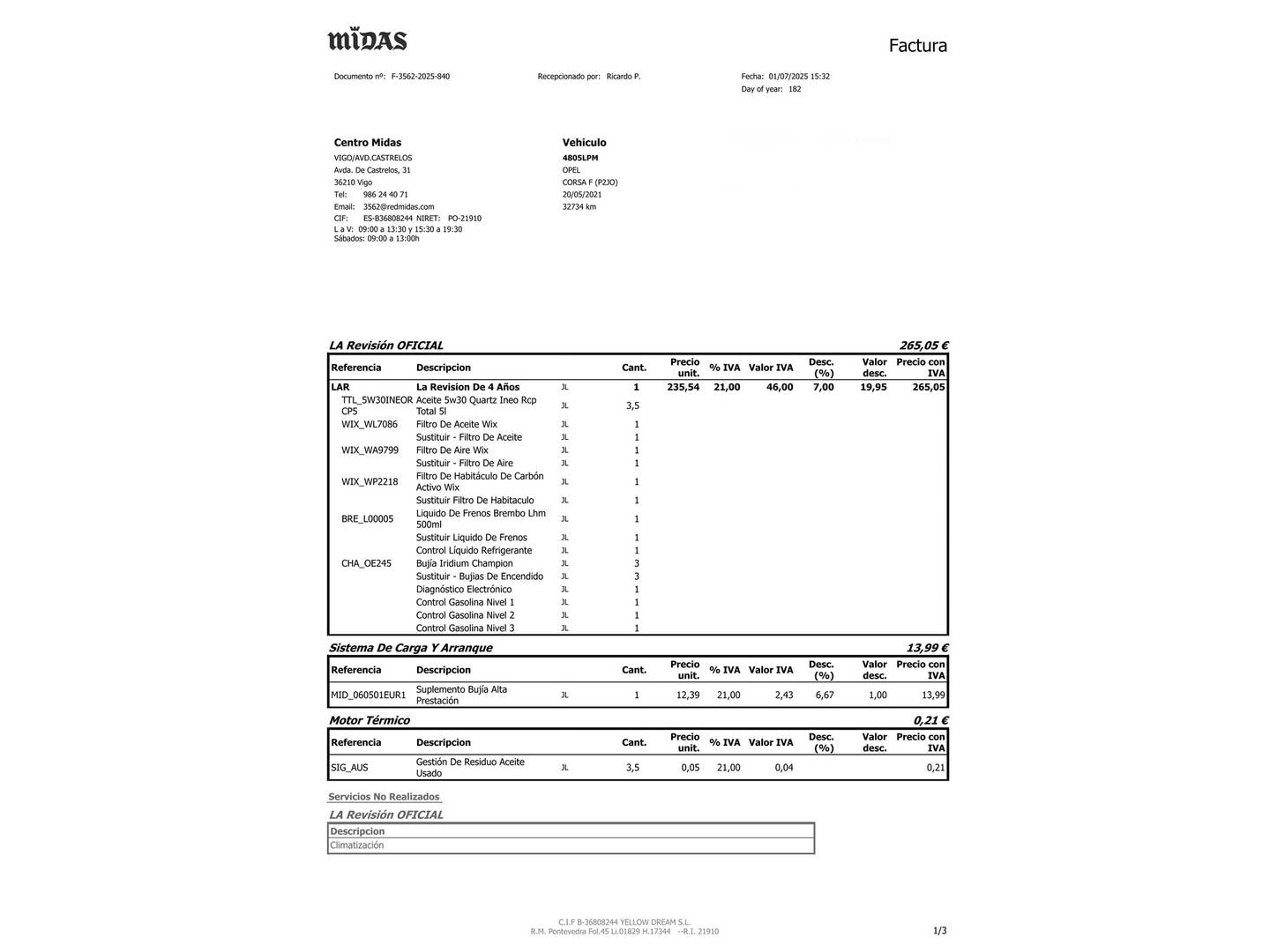 Foto del mantenimiento del Opel Corsa Opel Corsa 1.2 Turbo XHL GS-Line (100 CV)