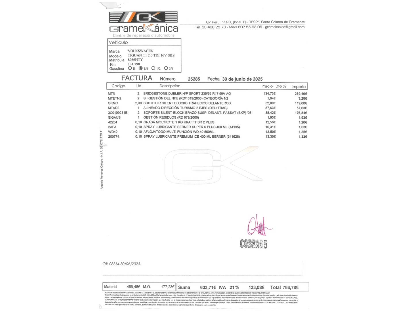 Foto del mantenimiento del Volkswagen Tiguan Volkswagen Tiguan T1 2.0 TDI BMT 4x2 (110 CV)