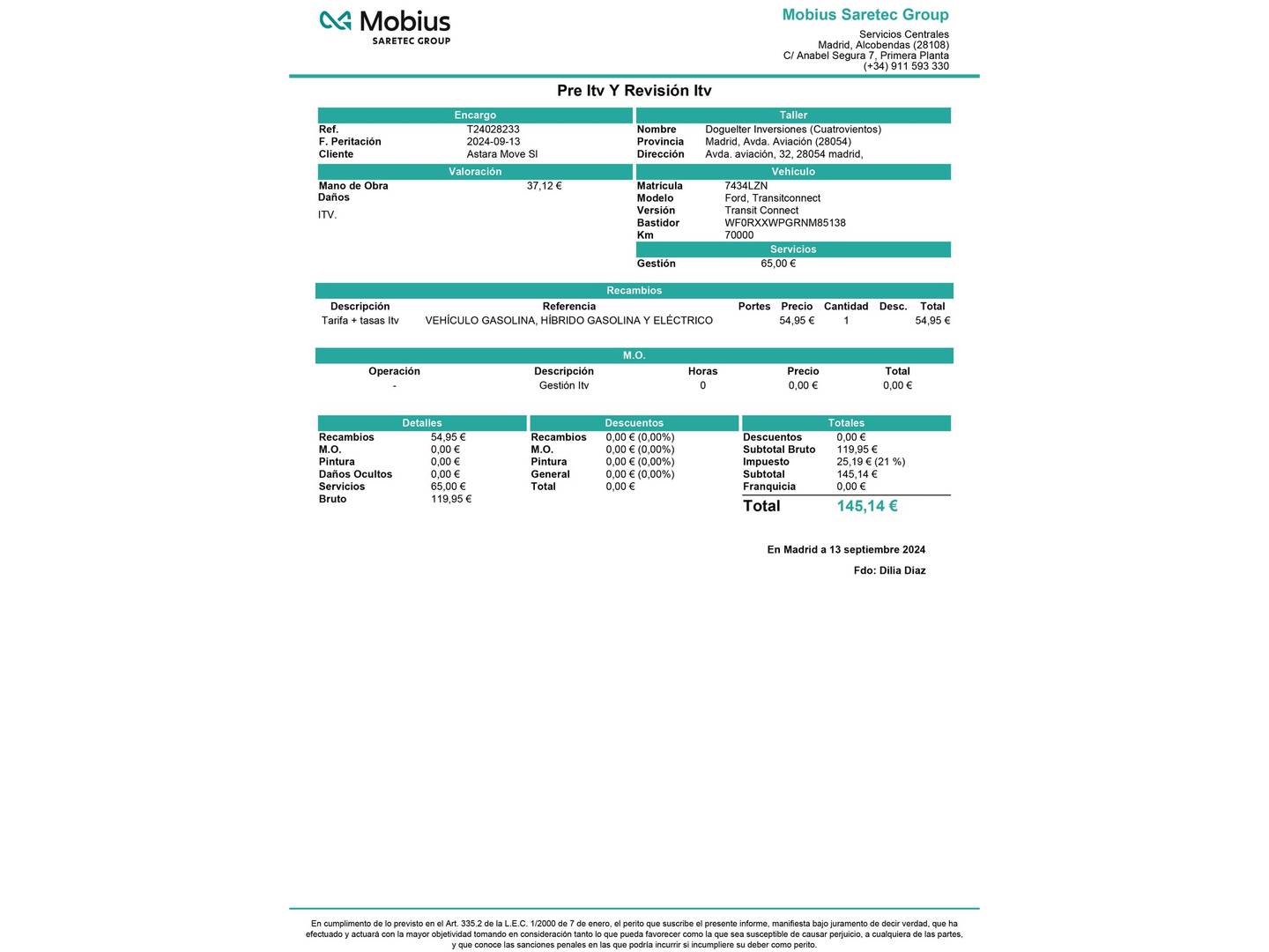 Foto del mantenimiento del Ford Transit Connect Ford Transit Connect Furgon 1.5 TDCi Trend 200 L1 (100 CV)
