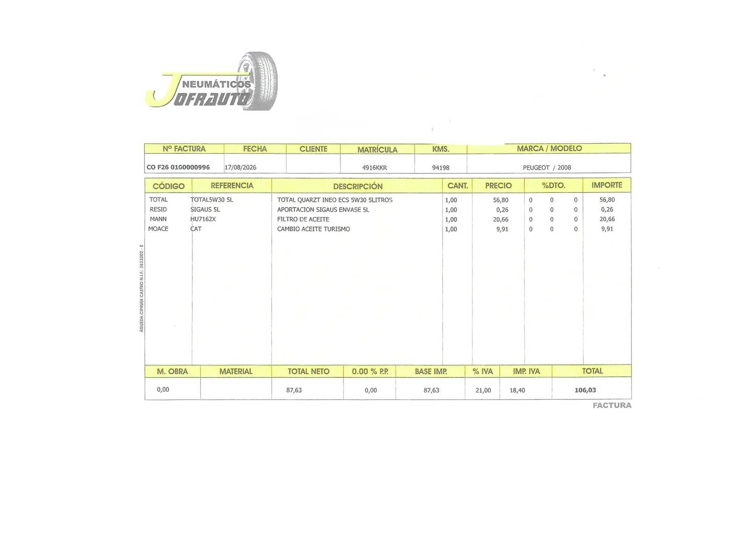 Foto del mantenimiento del Peugeot 2008 Peugeot 2008 BlueHDi 100 Allure (100 CV)